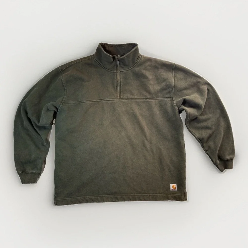 Carhartt Quarter Zip Pullover Sweatshirt Mens L Green 80/20 Cotton